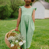 Ruffle Pant Romper in Green Daisy