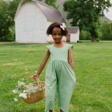 Ruffle Pant Romper in Green Daisy