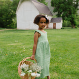 Ruffle Pant Romper in Green Daisy