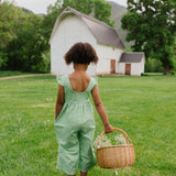 Ruffle Pant Romper in Green Daisy