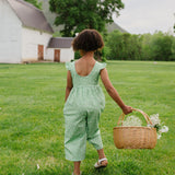 Ruffle Pant Romper in Green Daisy