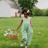 Ruffle Pant Romper in Green Daisy