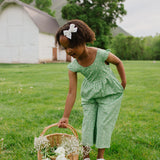 Ruffle Pant Romper in Green Daisy