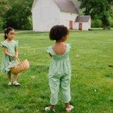 Ruffle Pant Romper in Green Daisy