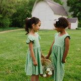 Ruffle Pant Romper in Green Daisy