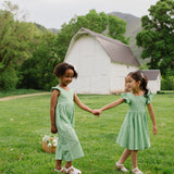 Ruffle Pant Romper in Green Daisy