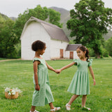 Ruffle Pant Romper in Green Daisy