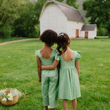 Ruffle Pant Romper in Green Daisy