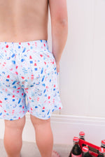 Load image into Gallery viewer, Boy Swim Shorts in Sweet Freedom
