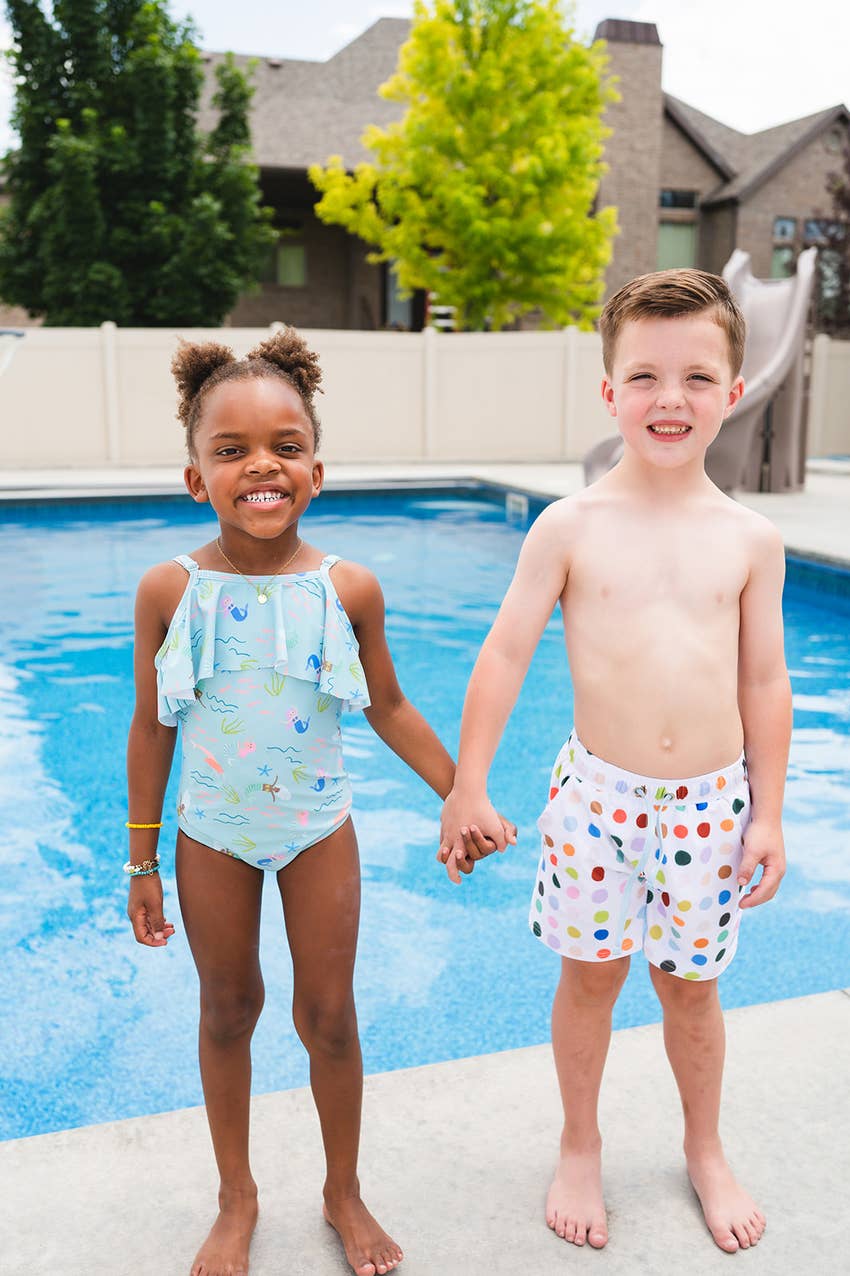 Boy Swim Shorts in Bold Dots
