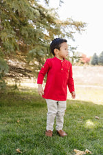 Load image into Gallery viewer, Long Sleeve Button Shirt in Scarlet
