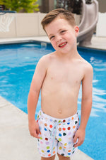 Load image into Gallery viewer, Boy Swim Shorts in Bold Dots
