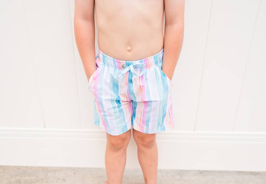 Boy Swim Shorts in Watercolor Stripe